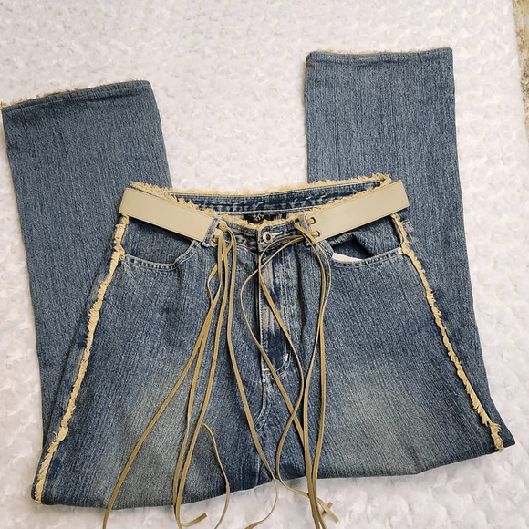 Just Bleu VTG Y2K Fringe Faux Leather Detail Bootcut Denim Jeans Size 10 (4628) - Picture 3 of 5